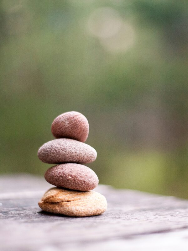 A balanced stack of smooth stones, symbolizing grounded leadership, stability, and inner alignment through Earth Wise Coaching.
